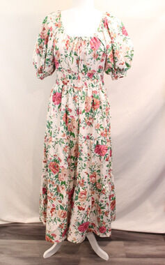 Anthropologie The Somerset Maxi Dress Womens XS Floral Neutral Motif Puff Sleeve